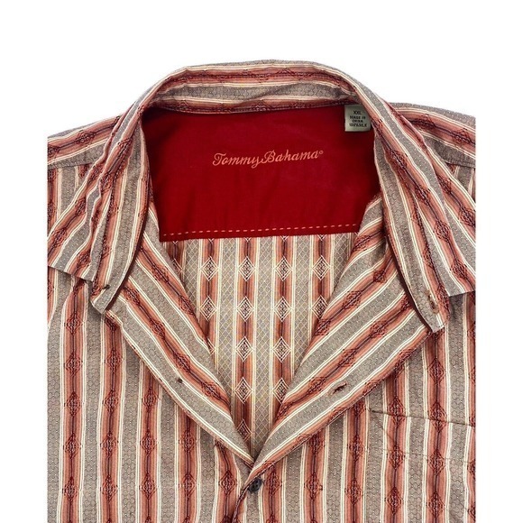Tommy Bahama 100% Silk Shirt Burnt Orange / Tan Stripes Long Sleeves Men’s XXL - Picture 4 of 13